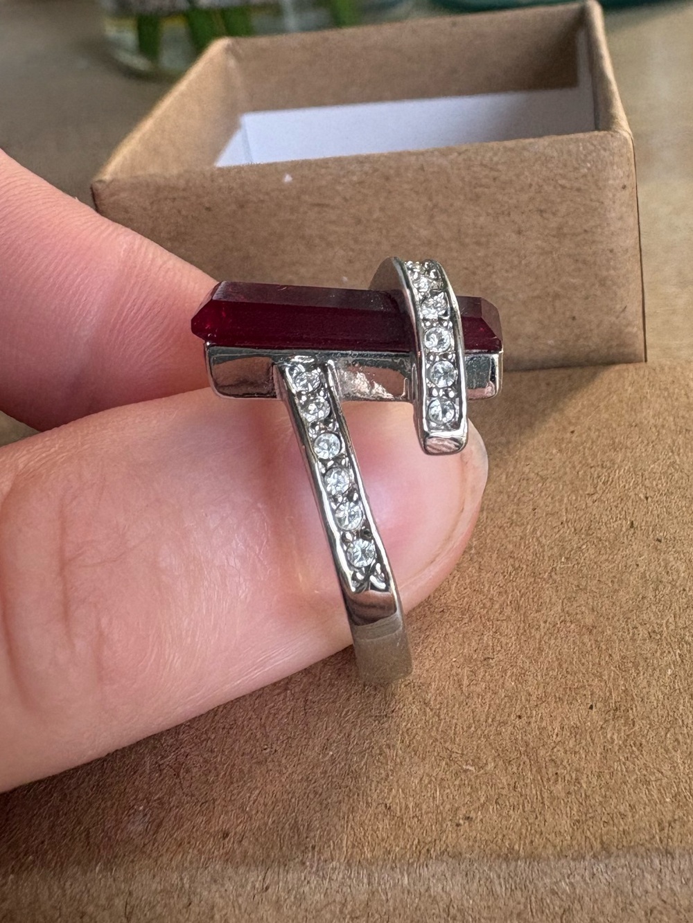 Red Crystal & Rhinestone Statement Ring - Picture 3 of 5